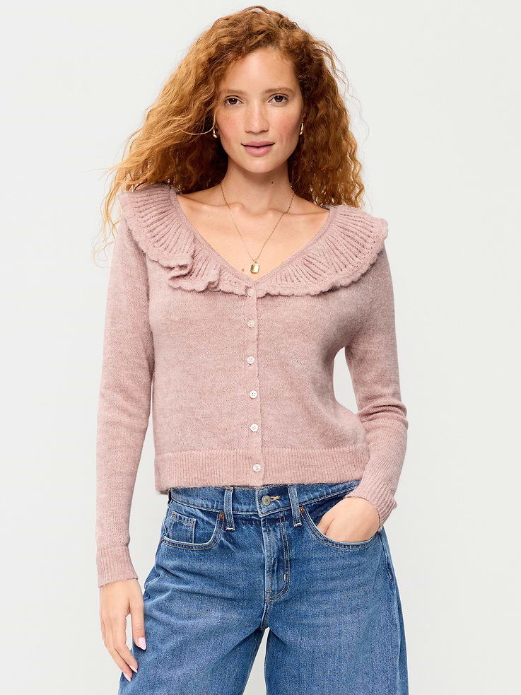 Image number 1 showing, Ruffle-Collar Pointelle Cardigan