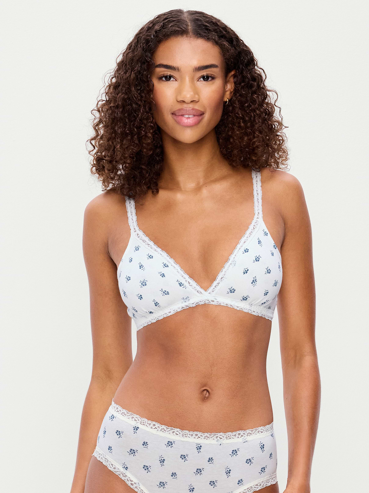 Image number 1 showing, Lace-Trim Cotton Triangle Bralette