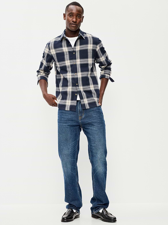 Relaxed Long-Sleeve Flannel Pocket Shirt