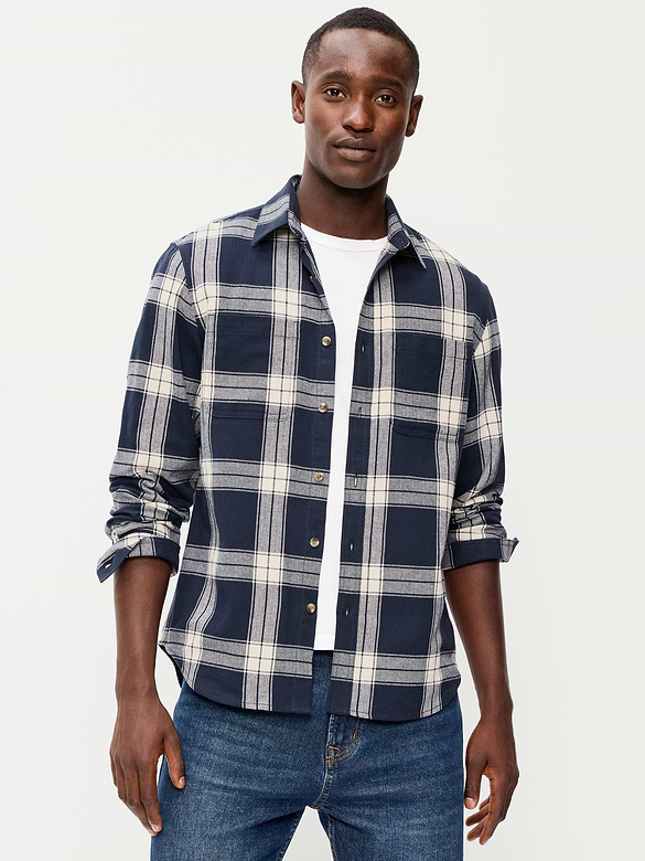 Relaxed Long-Sleeve Flannel Pocket Shirt
