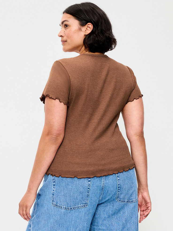 Image number 7 showing, Fitted Waffle-Knit Cropped T-Shirt