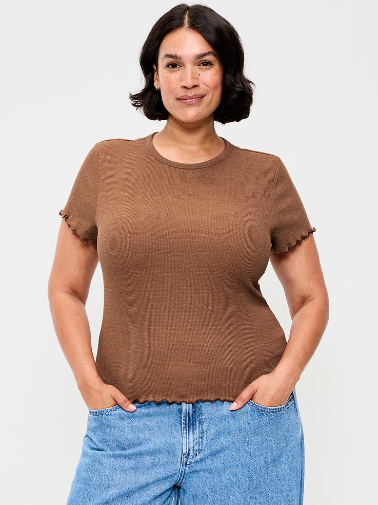 Image number 6 showing, Fitted Waffle-Knit Cropped T-Shirt