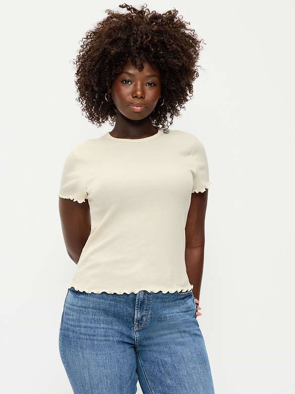 Fitted Waffle-Knit Cropped T-Shirt