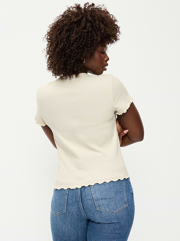 Fitted Waffle-Knit Cropped T-Shirt