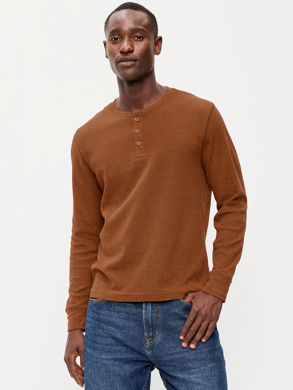 Long-Sleeve Waffle Henley T-Shirt | Old Navy