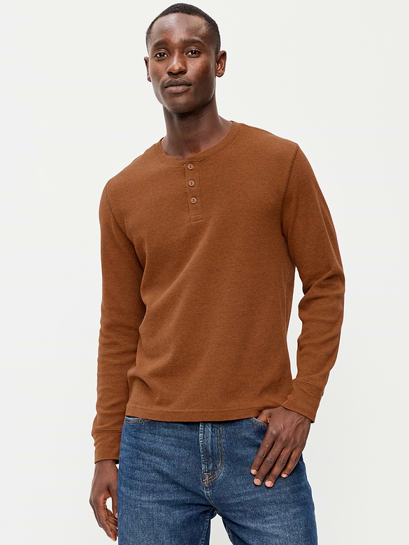 Long-Sleeve Waffle Henley T-Shirt
