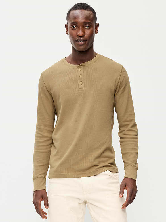 Long-Sleeve Waffle Henley T-Shirt