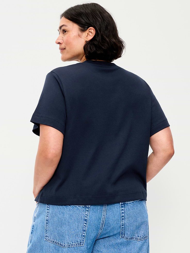 L'image numéro 8 présente T-shirt ras du cou court en tissu épais