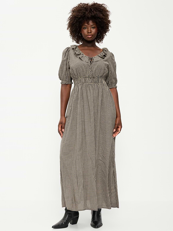 Ruffle-Trim Boho Maxi Dress