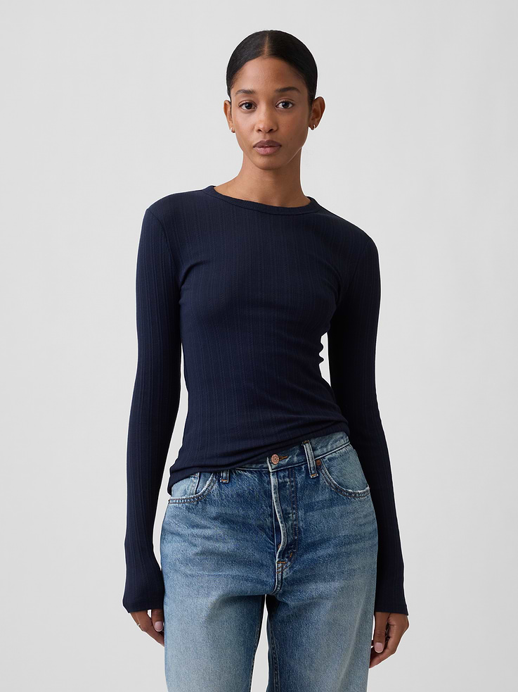 Image number 1 showing, Essential Ribbed Pointelle T-Shirt