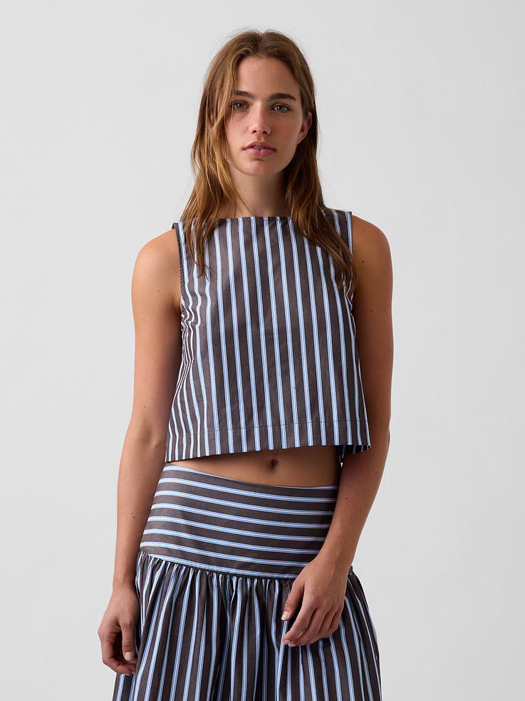 Image number 1 showing, Poplin Boatneck Shell Tank Top