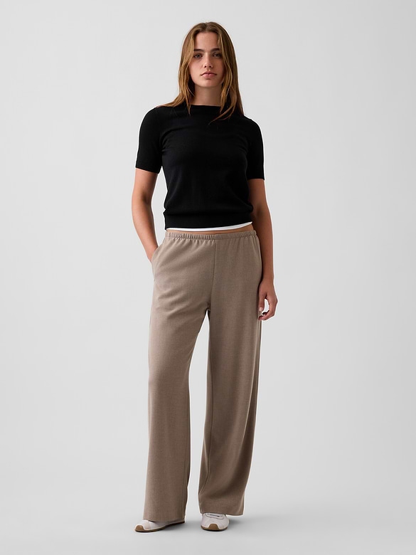 Brushed Twill Easy Wide-Leg Pants
