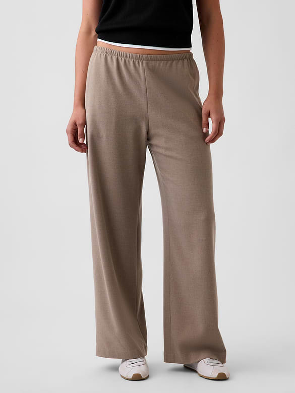 Brushed Twill Easy Wide-Leg Pants