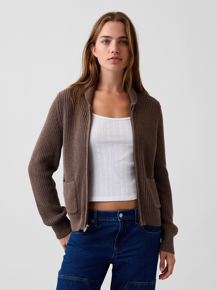 Image number 1 showing, 100% Cotton Zip Sweater Cardigan