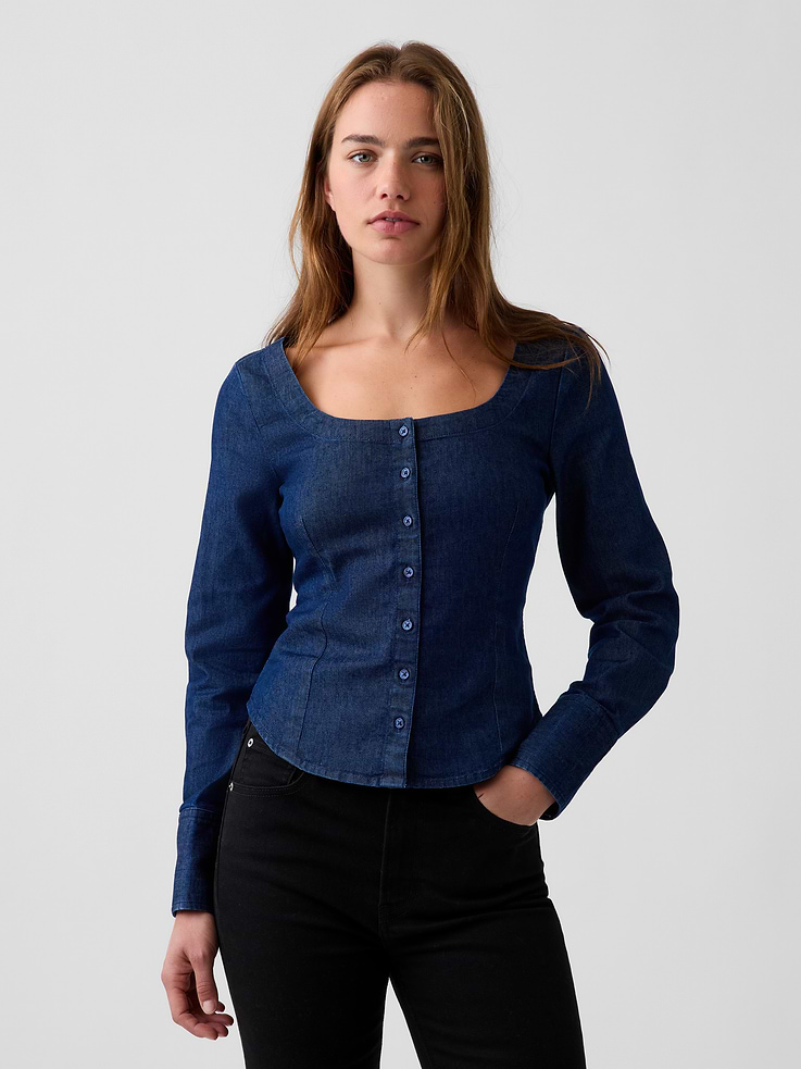 Image number 1 showing, Denim Scoop Neck Top