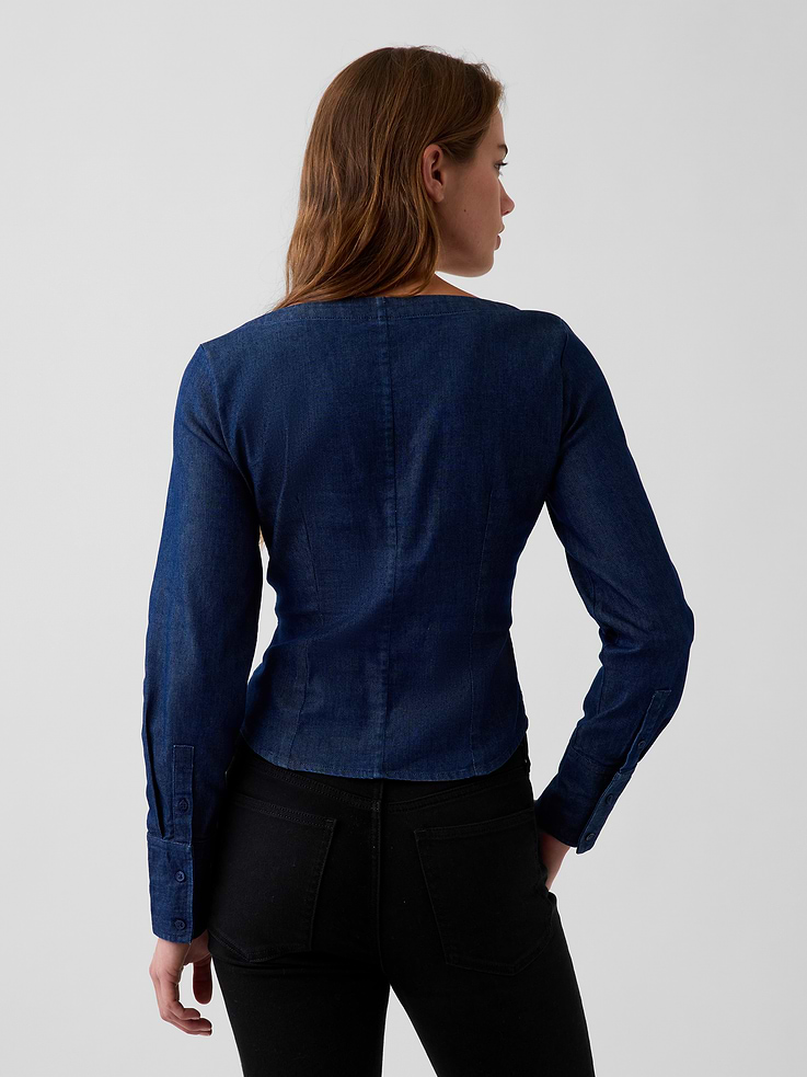Image number 3 showing, Denim Scoop Neck Top