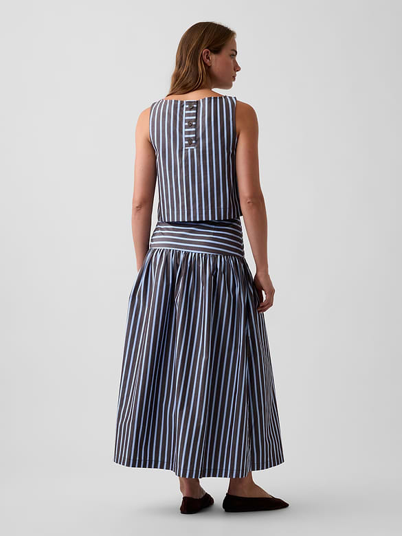 Poplin Drop-Waist Maxi Skirt