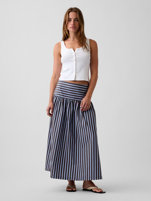 Poplin Drop-Waist Maxi Skirt