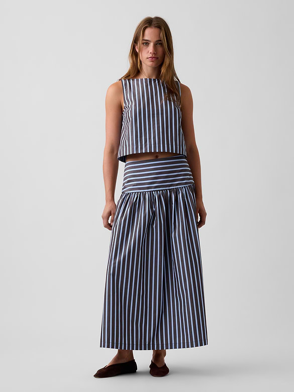 Poplin Drop-Waist Maxi Skirt