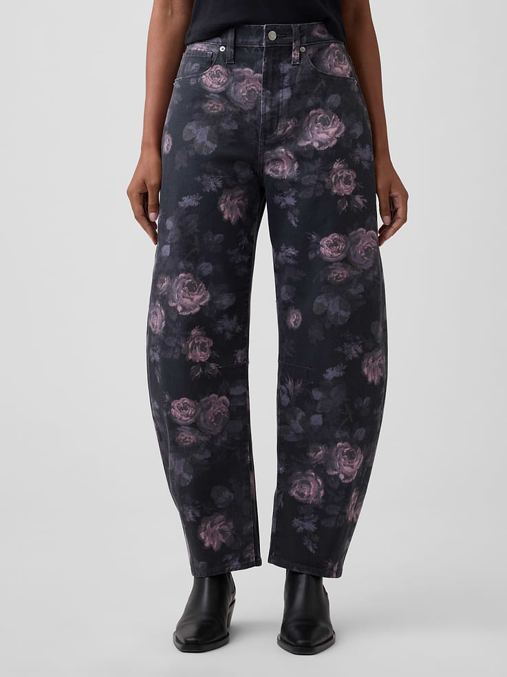 Image number 2 showing, High Rise Print Barrel Jeans