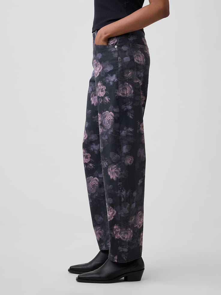 Image number 3 showing, High Rise Print Barrel Jeans