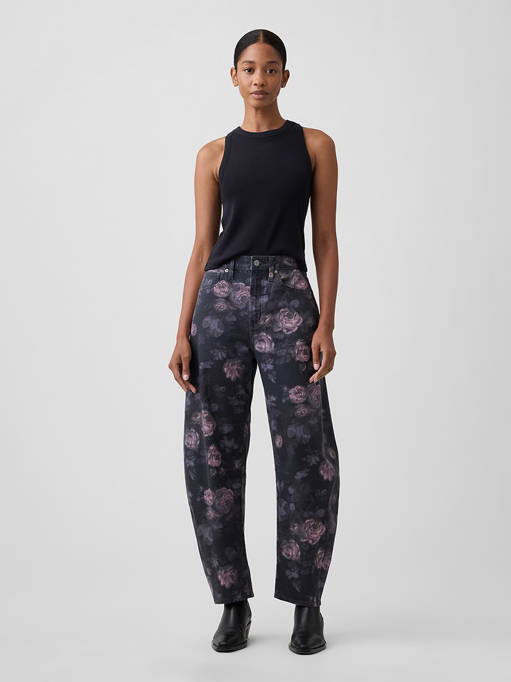 Image number 1 showing, High Rise Print Barrel Jeans