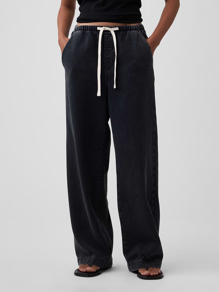 Image number 2 showing, High Rise Pull-On Wide-Leg Jeans