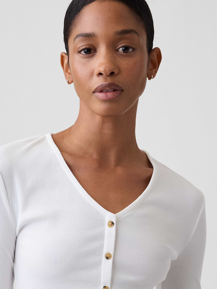 Image number 4 showing, Fitted Ribbed V-Neck Top