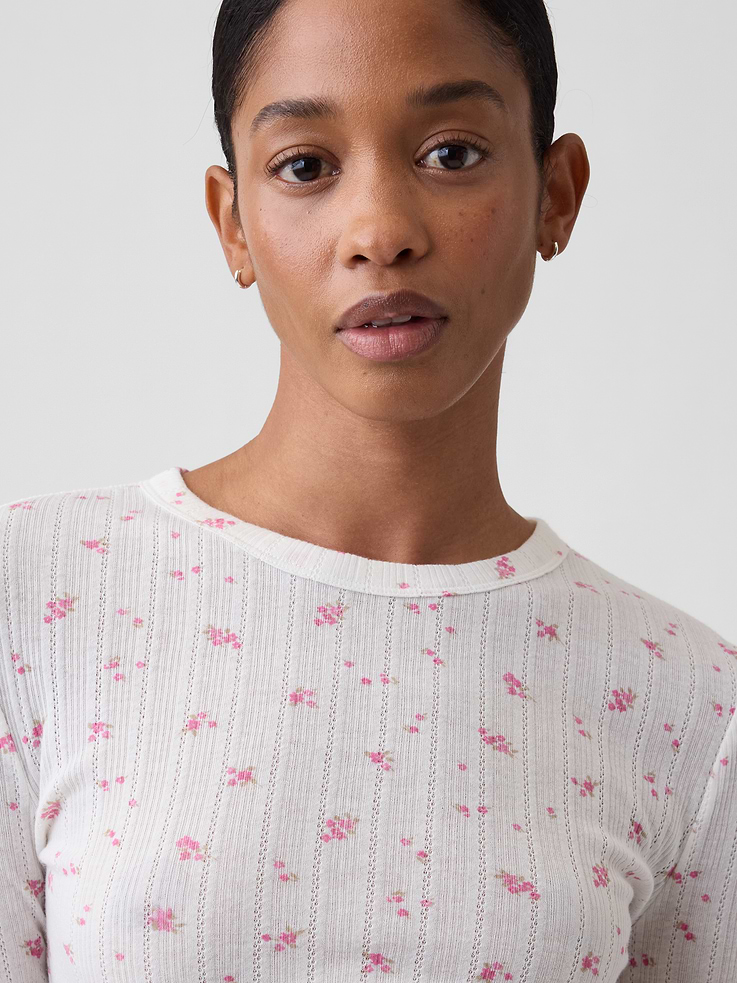 Image number 4 showing, Essential Ribbed Pointelle T-Shirt