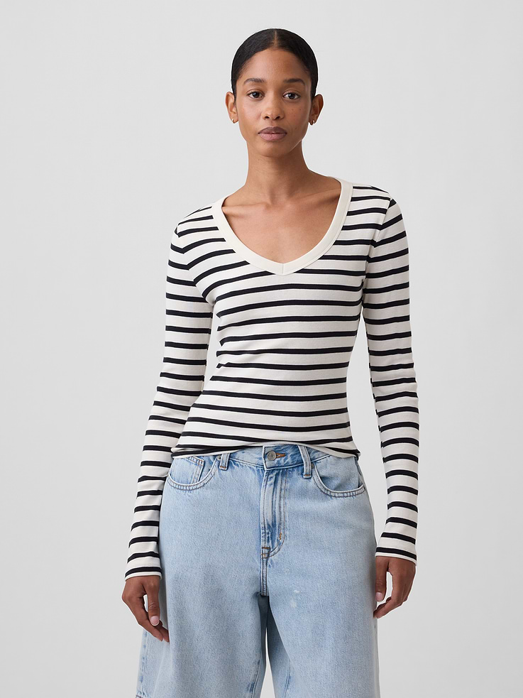 Image number 1 showing, Modern Ribbed V-Neck T-Shirt