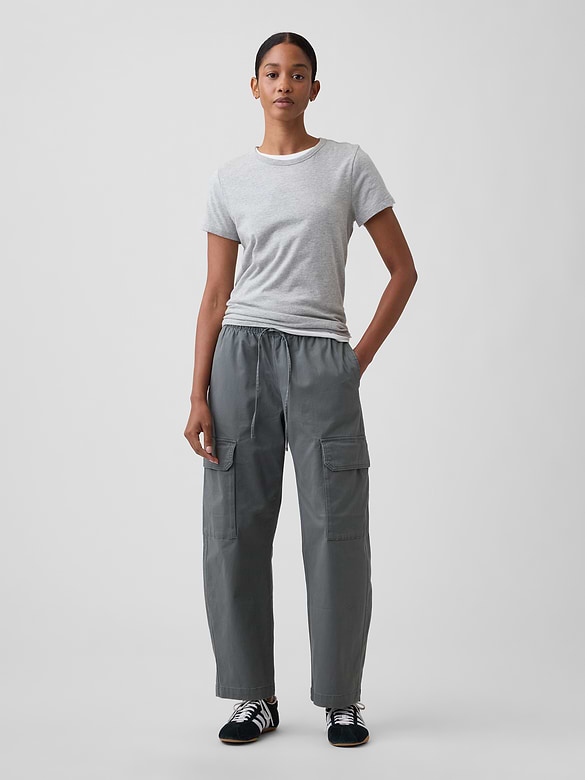 Mid Rise Pull-On Cargo Barrel Khakis