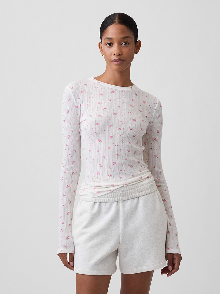 Image number 1 showing, Essential Ribbed Pointelle T-Shirt