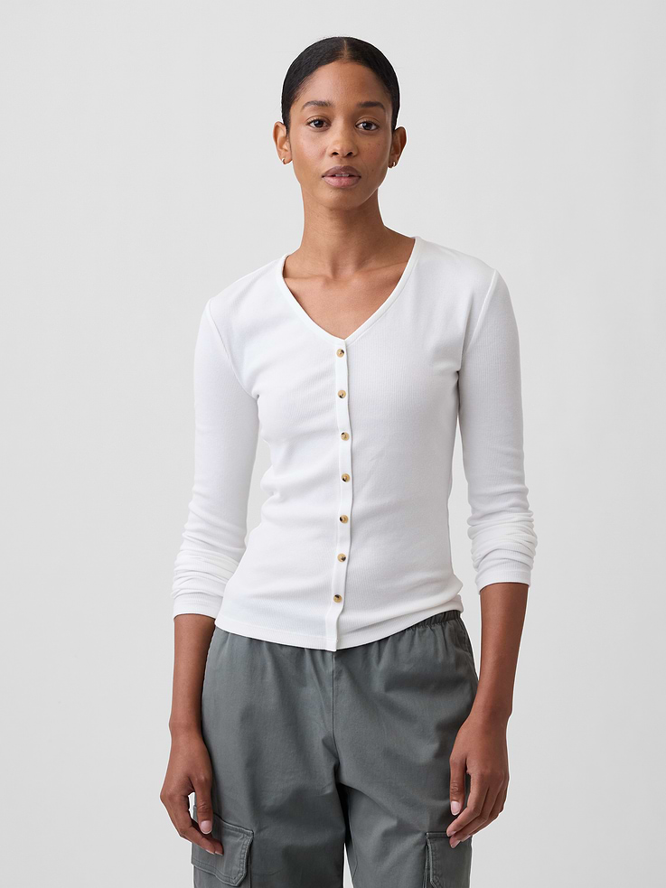 Image number 1 showing, Fitted Ribbed V-Neck Top