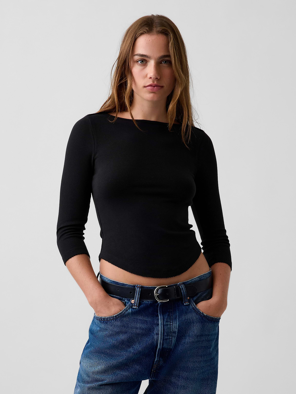 トップス Docking Balloon Hem T-shirt Modern Curved-Hem T-Shirt | Gap