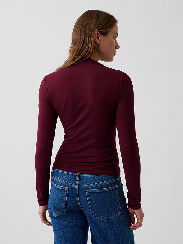 CloseKnit Jersey Funnel-Neck Ruched T-Shirt