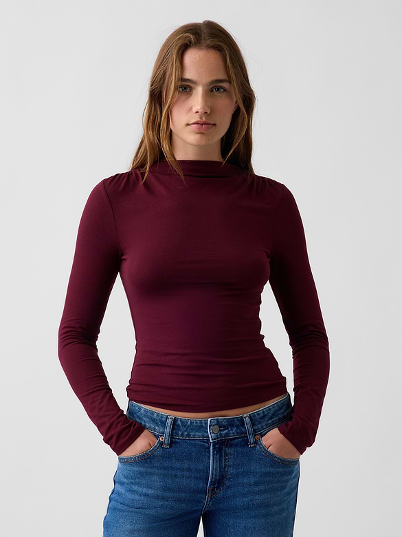 CloseKnit Jersey Funnel-Neck Ruched T-Shirt