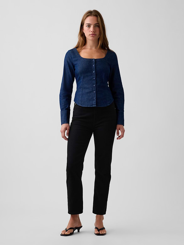 Denim Scoop Neck Top