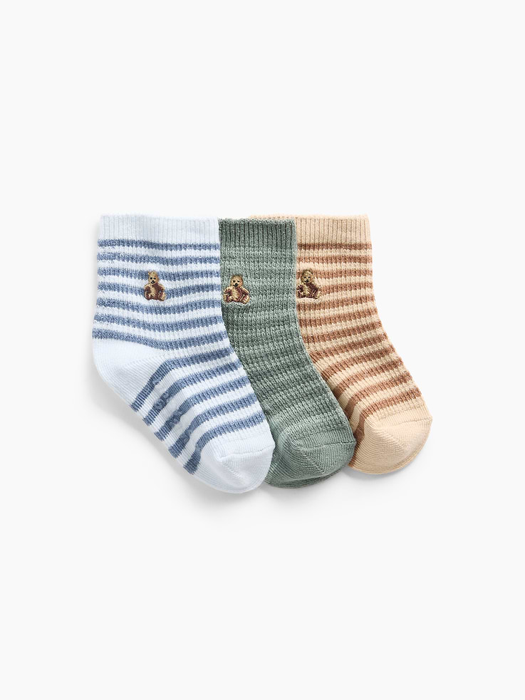 L'image numéro 1 présente Chaussettes ourson Brannan à rayures pour Bébé (paquet de 3 paires)