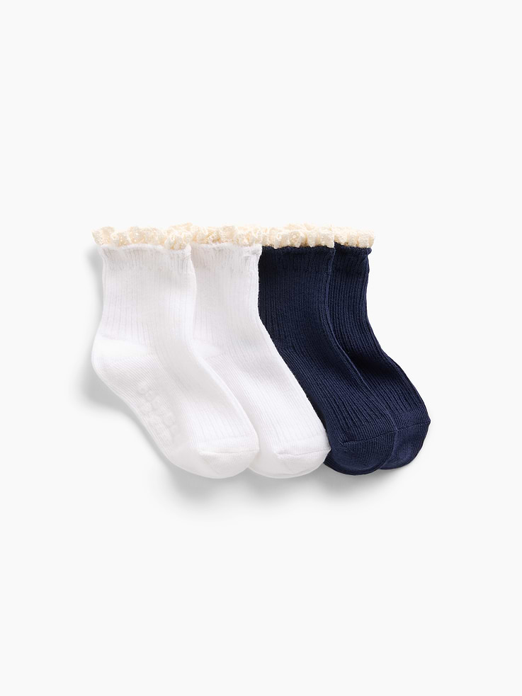 L'image numéro 1 présente Chaussettes côtelées à volants en dentelle pour Bébé et Tout-petit (paquet de 2 paires)