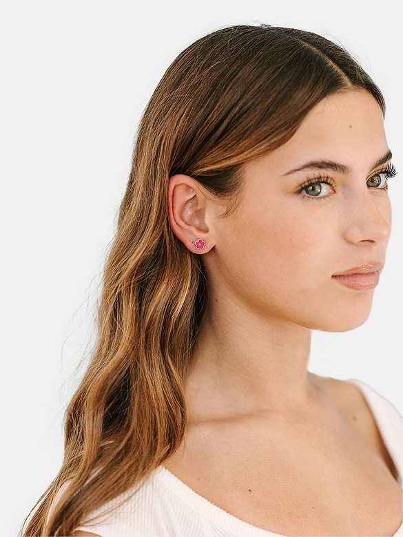 Pierced Co Hot Pink Flower Screwback Earrings
