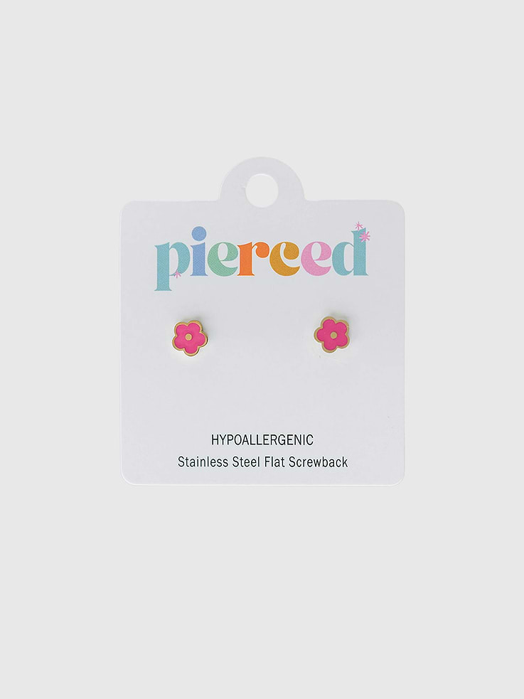 Image number 1 showing, Pierced Co Hot Pink Flower Screwback Earrings