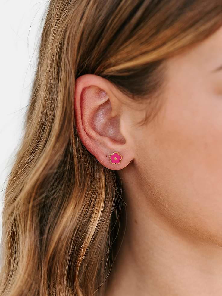 Image number 2 showing, Pierced Co Hot Pink Flower Screwback Earrings