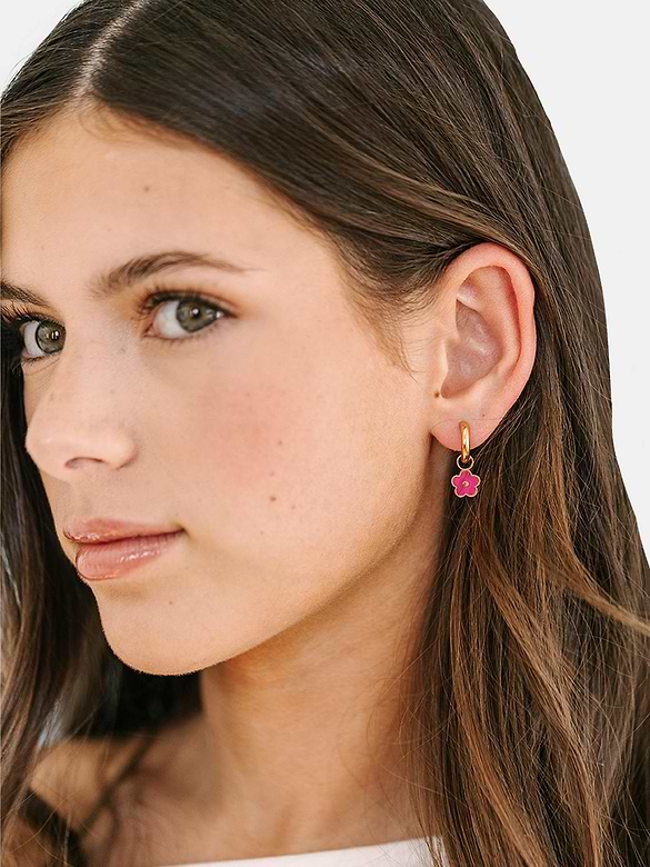 Pierced Co Hot Pink Flower Charm For Huggie Earrings