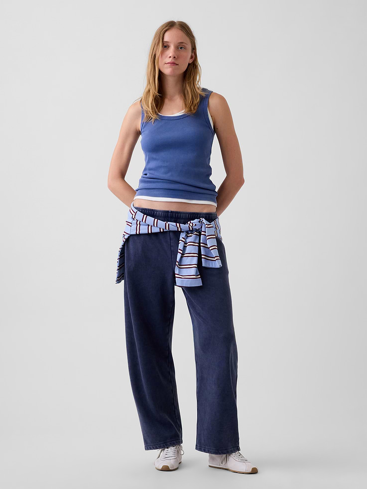 L'image numéro 1 présente Pantalon en coton ouaté coupe baril en jersey bouclette VintageDoux