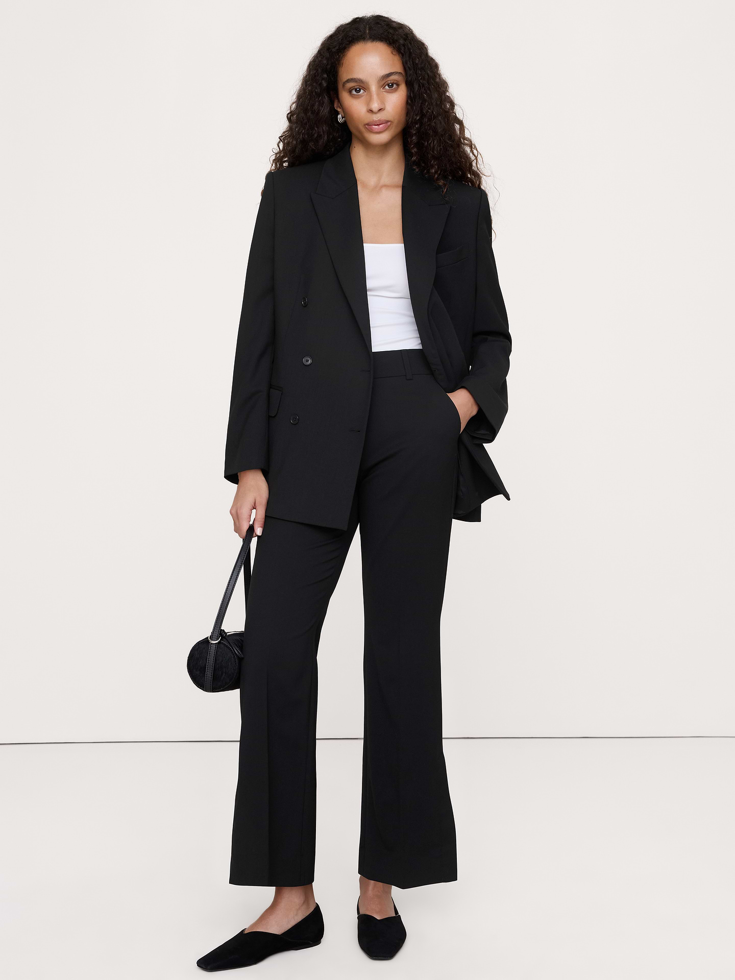 Image number 1 showing, High-Rise Flare Italian Lightweight Wool Pant