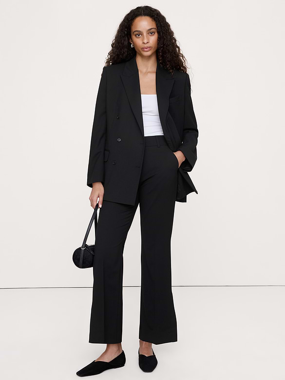 High-Rise Flare Italian Lightweight Wool Pant with Side Slit