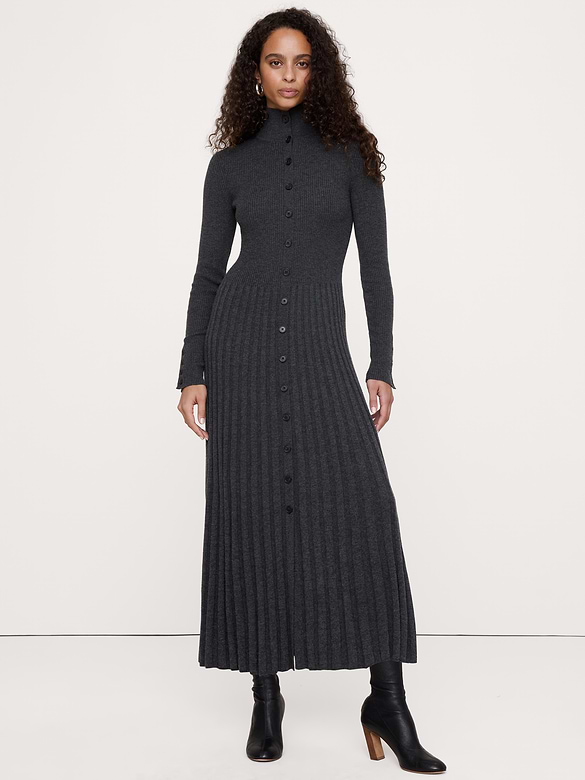 Ribbed Buttoned Sweater Dress
