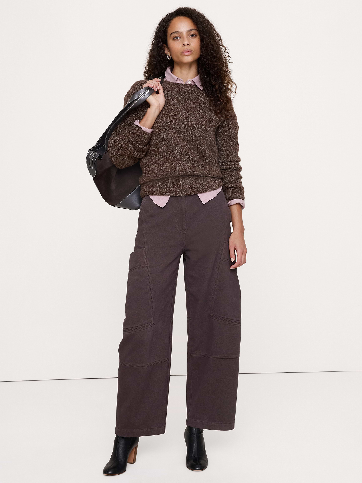 Image number 1 showing, High-Rise Cotton-Linen Barrel Pant