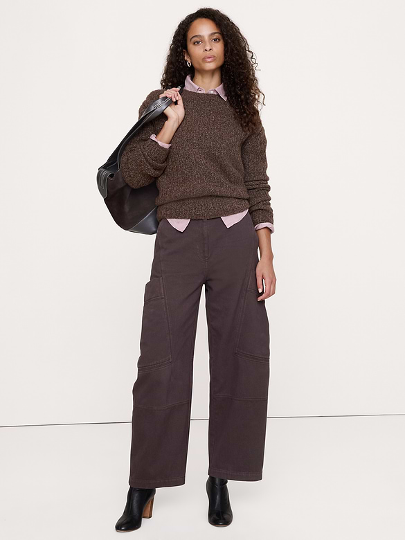 High-Rise Cotton-Linen Barrel Pant