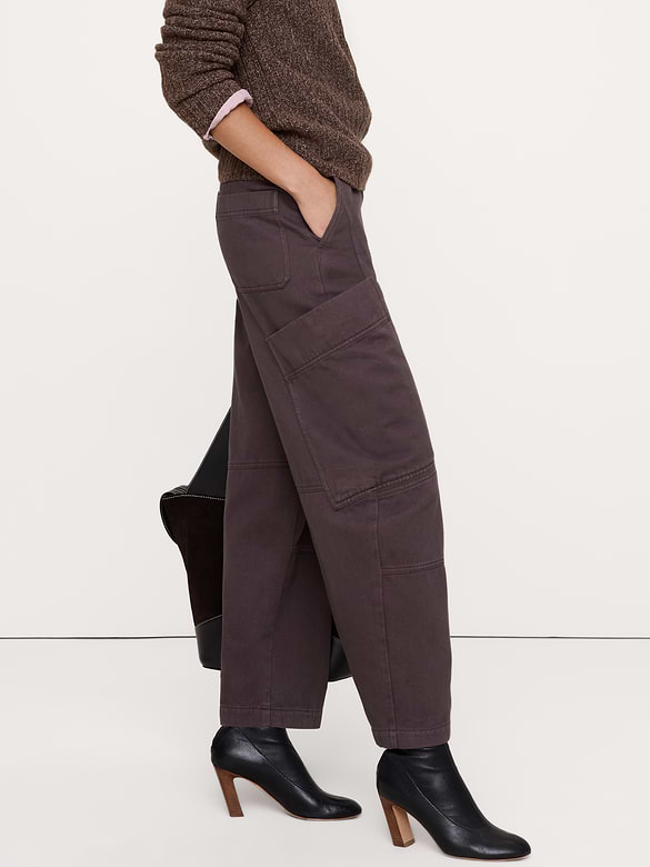 High-Rise Cotton-Linen Barrel Pant